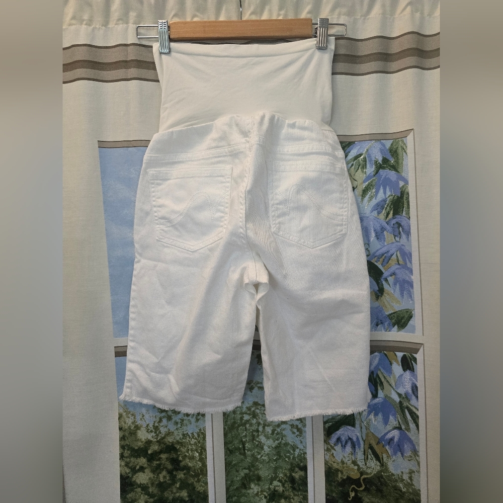 Indigo Blue Maternity Shorts White Size Small Secret Fit Belly Cotton Spandex